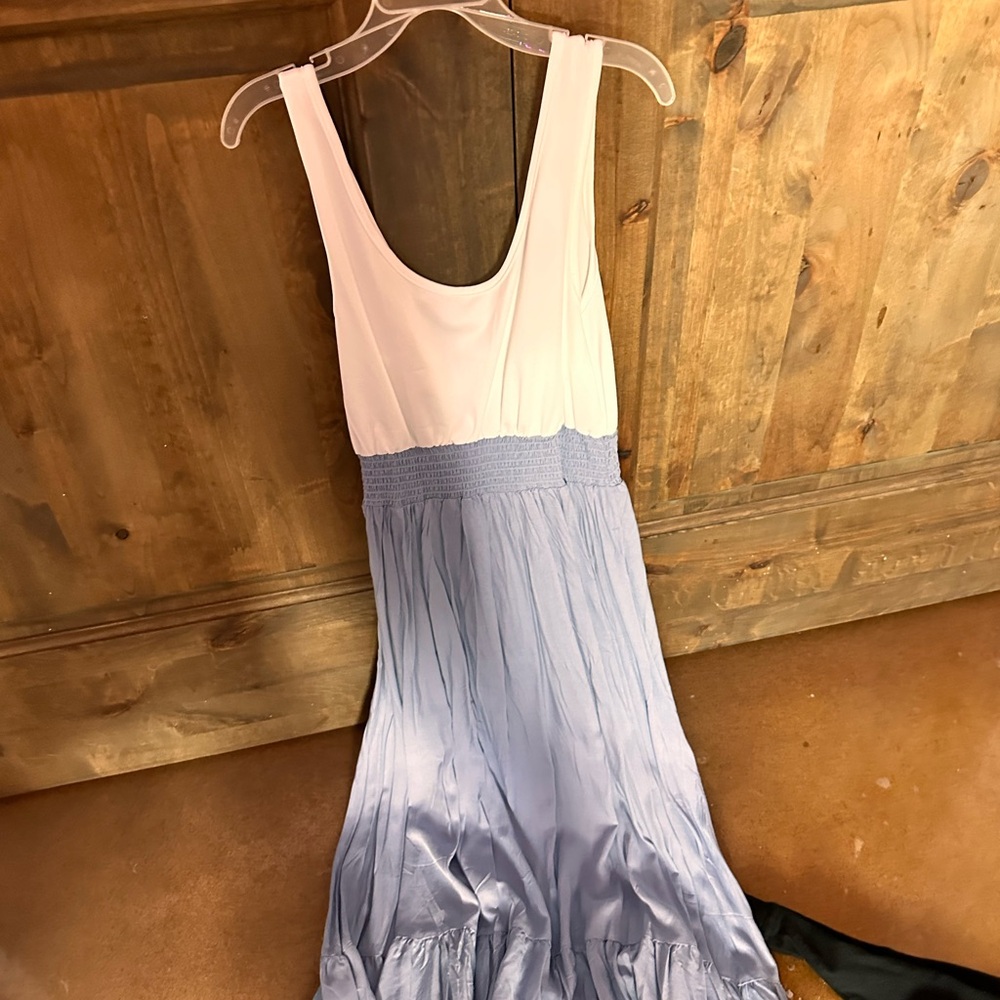 White and Light Blue Sleeveless Dress